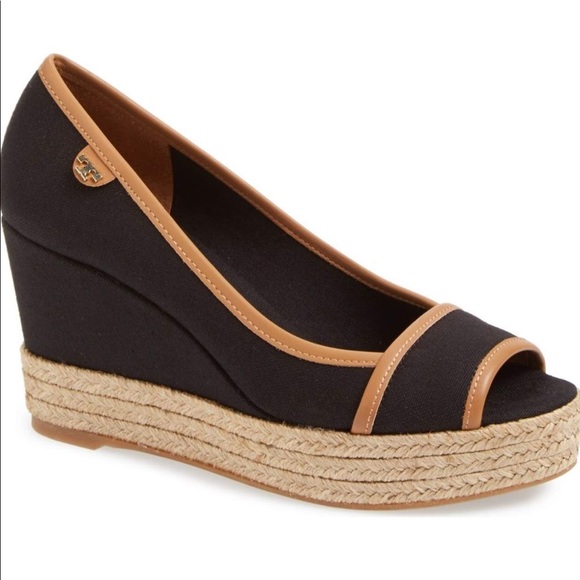 Tory Burch Shoes - NEW!! Tory Burch ‘majorca’ logo peep toe wedge